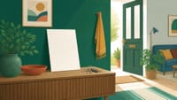 Illustration: ein leeres Dokument steht aufgerichtet auf einem Sideboard, daneben liegt ein Schlüsselbund, im Hintergrund die geöffnete Haustür